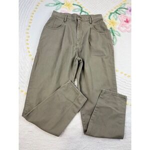 LL Bean Vintage Womens Size 14 High Waist Pleated Tapered Leg Jeans Khaki‎